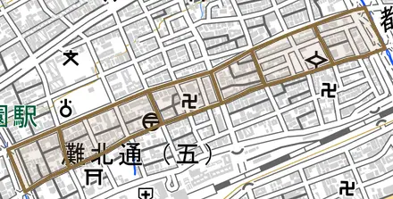 泉通とその周辺の地図。町の範囲を重ねている