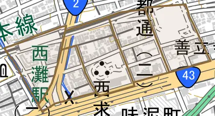 都通とその周辺の地図。町の範囲を重ねている