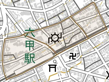 宮山町とその周辺の地図。町の範囲を重ねている