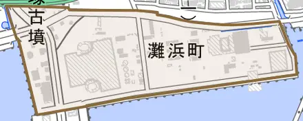 灘浜町とその周辺の地図。町の範囲を重ねている