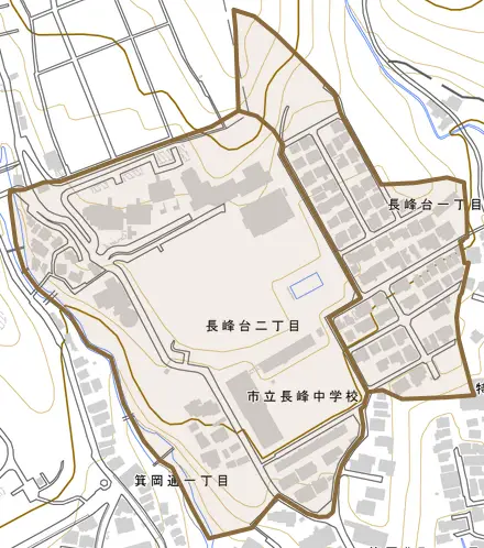 長峰台とその周辺の地図。町の範囲を重ねている