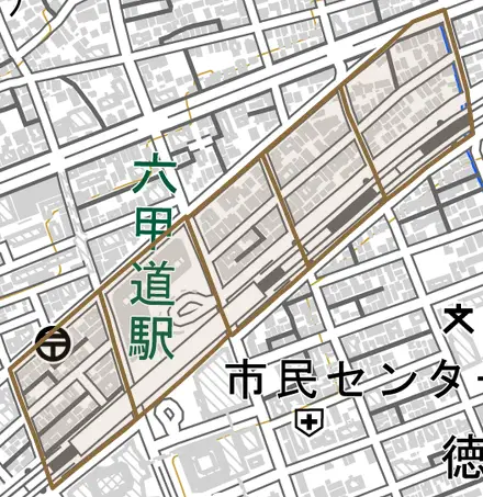 永手町とその周辺の地図。町の範囲を重ねている