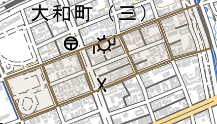 中郷町とその周辺の地図。町の範囲を重ねている