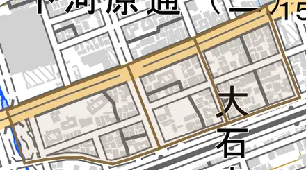 鹿ノ下通とその周辺の地図。町の範囲を重ねている