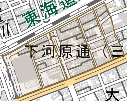 下河原通とその周辺の地図。町の範囲を重ねている