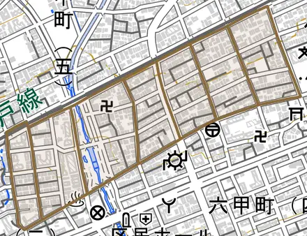 篠原南町とその周辺の地図。町の範囲を重ねている