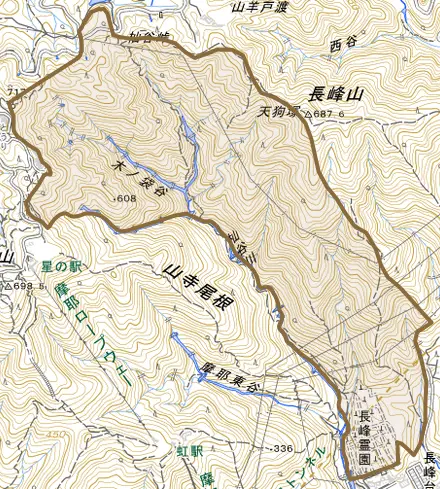 大石とその周辺の地図。町の範囲を重ねている