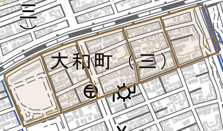 大和町とその周辺の地図。町の範囲を重ねている