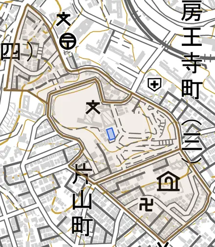 大丸町とその周辺の地図。町の範囲を重ねている