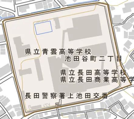 池田谷町とその周辺の地図。町の範囲を重ねている