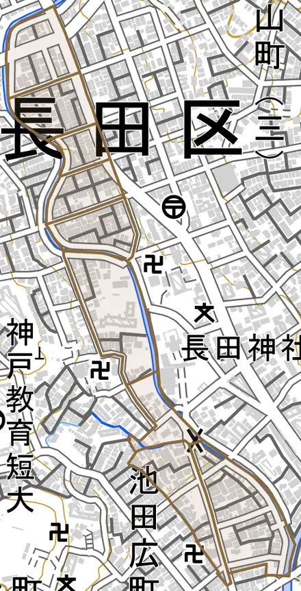 宮川町とその周辺の地図。町の範囲を重ねている