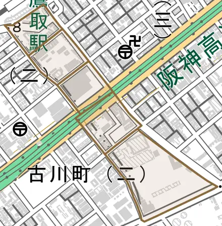 浪松町とその周辺の地図。町の範囲を重ねている