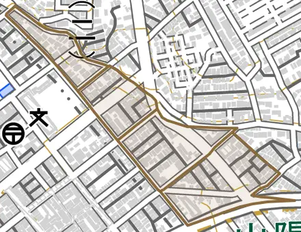 庄山町とその周辺の地図。町の範囲を重ねている