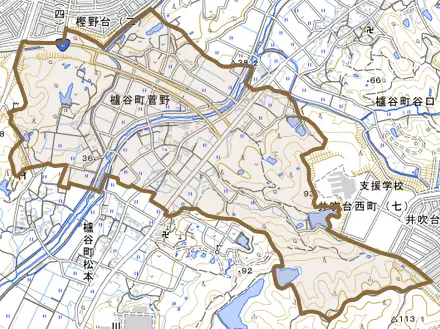 櫨谷町菅野とその周辺の地図。町の範囲を重ねている