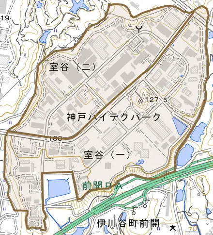 室谷とその周辺の地図。町の範囲を重ねている