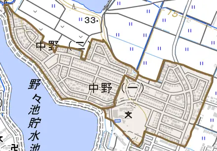 中野とその周辺の地図。町の範囲を重ねている