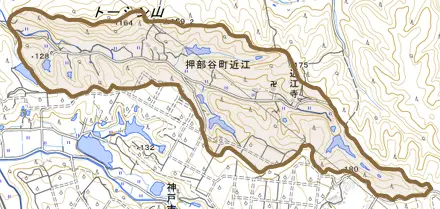 押部谷町近江とその周辺の地図。町の範囲を重ねている