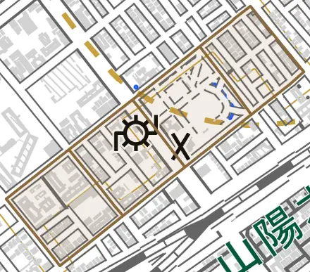 千歳町とその周辺の地図。町の範囲を重ねている