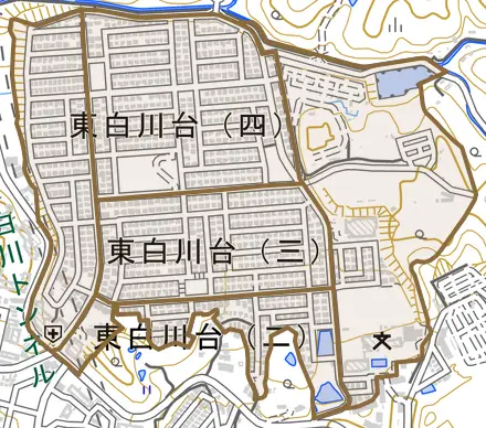 東白川台とその周辺の地図。町の範囲を重ねている