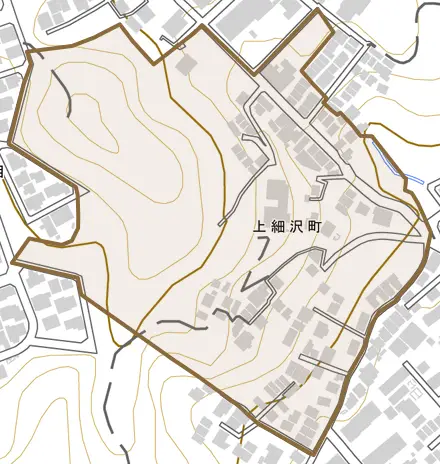 上細沢町とその周辺の地図。町の範囲を重ねている