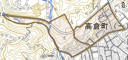 高倉町とその周辺の地図。町の範囲を重ねている