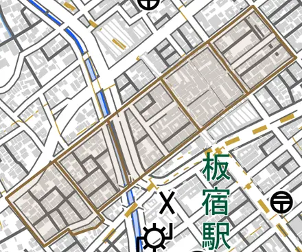 飛松町とその周辺の地図。町の範囲を重ねている