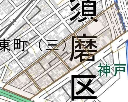 戸政町とその周辺の地図。町の範囲を重ねている