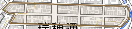 馬場通とその周辺の地図。町の範囲を重ねている