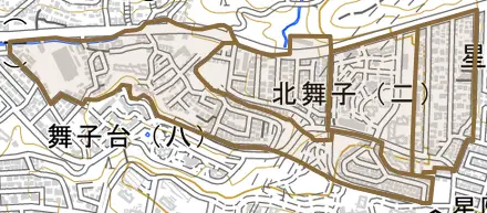 北舞子とその周辺の地図。町の範囲を重ねている