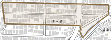 清水通とその周辺の地図。町の範囲を重ねている