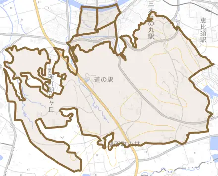 福井とその周辺の地図。町の範囲を重ねている