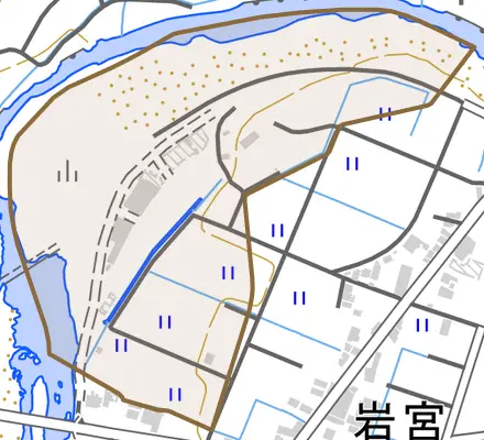 府内とその周辺の地図。町の範囲を重ねている