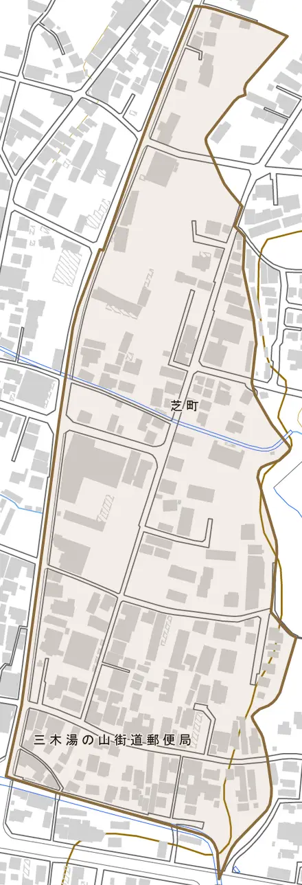 芝町とその周辺の地図。町の範囲を重ねている