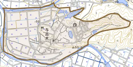 与呂木とその周辺の地図。町の範囲を重ねている