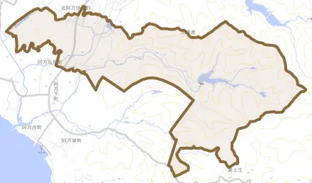 阿万上町とその周辺の地図。町の範囲を重ねている