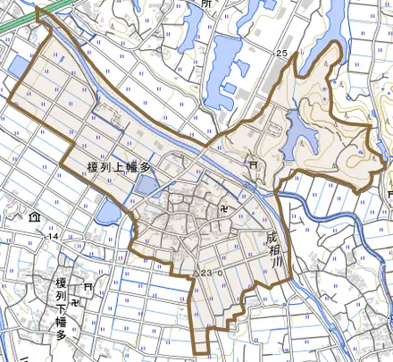 榎列上幡多とその周辺の地図。町の範囲を重ねている