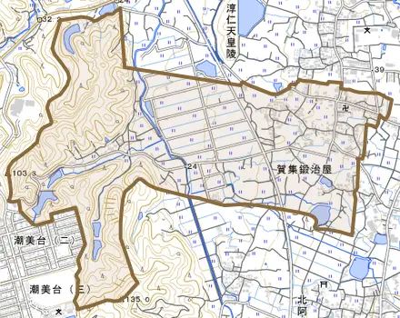 賀集鍛治屋とその周辺の地図。町の範囲を重ねている