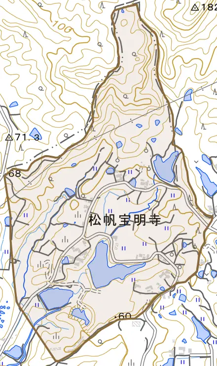 松帆宝明寺とその周辺の地図。町の範囲を重ねている