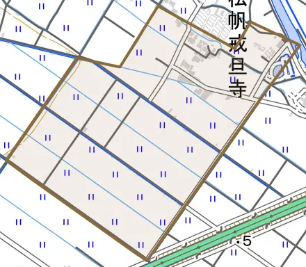 松帆戒旦寺とその周辺の地図。町の範囲を重ねている