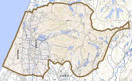 松帆慶野とその周辺の地図。町の範囲を重ねている