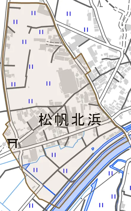 松帆北浜とその周辺の地図。町の範囲を重ねている
