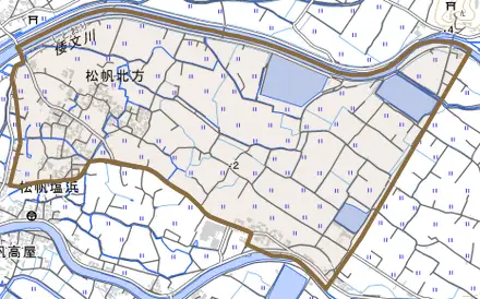 松帆北方とその周辺の地図。町の範囲を重ねている