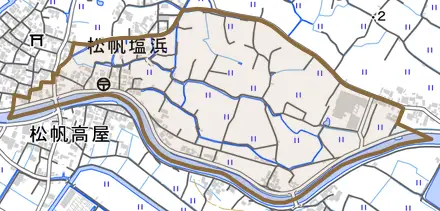 松帆塩浜とその周辺の地図。町の範囲を重ねている