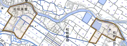 松帆高屋とその周辺の地図。町の範囲を重ねている