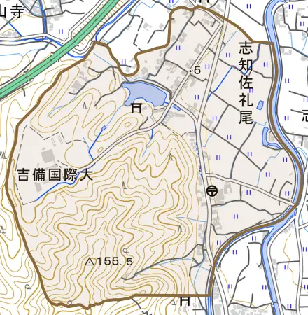 志知佐礼尾とその周辺の地図。町の範囲を重ねている