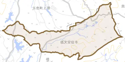倭文安住寺とその周辺の地図。町の範囲を重ねている