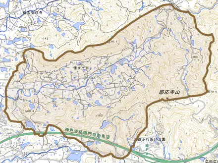 倭文土井とその周辺の地図。町の範囲を重ねている