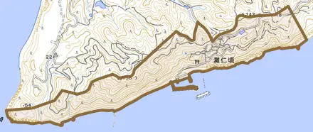 灘仁頃とその周辺の地図。町の範囲を重ねている