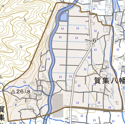 賀集八幡北とその周辺の地図。町の範囲を重ねている