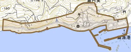 灘土生とその周辺の地図。町の範囲を重ねている